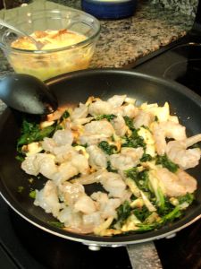 Sautéing ingredients.