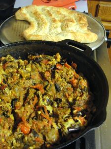 Mirza ghasemi and Barbari bread.