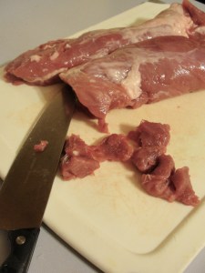 Cut the pork into bite-sized pieces.