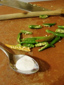 Baking soda and sliced chilis.